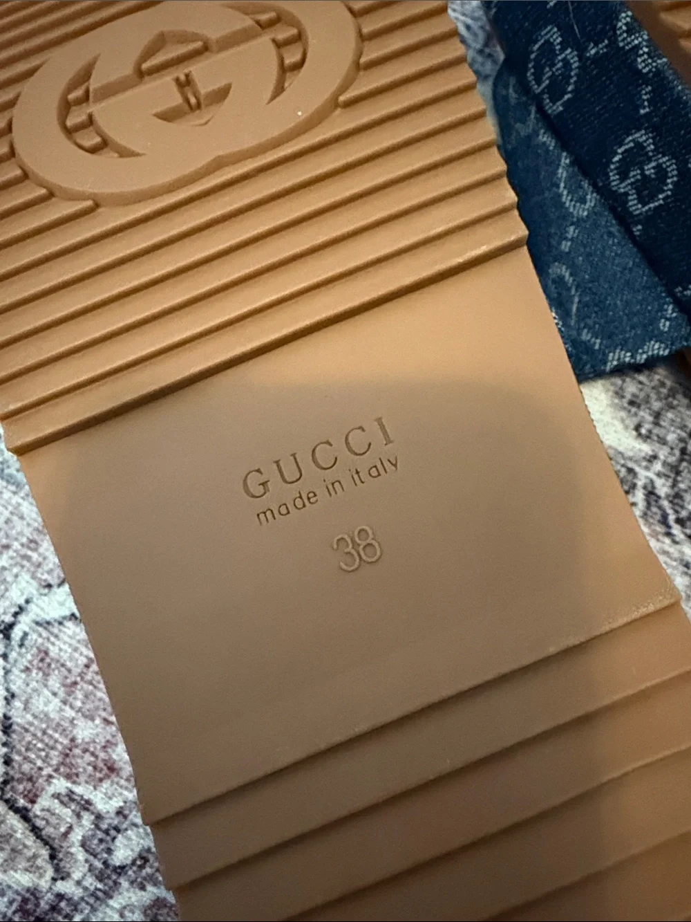 Never worn Logo Slide Sandals in Blue Denim.